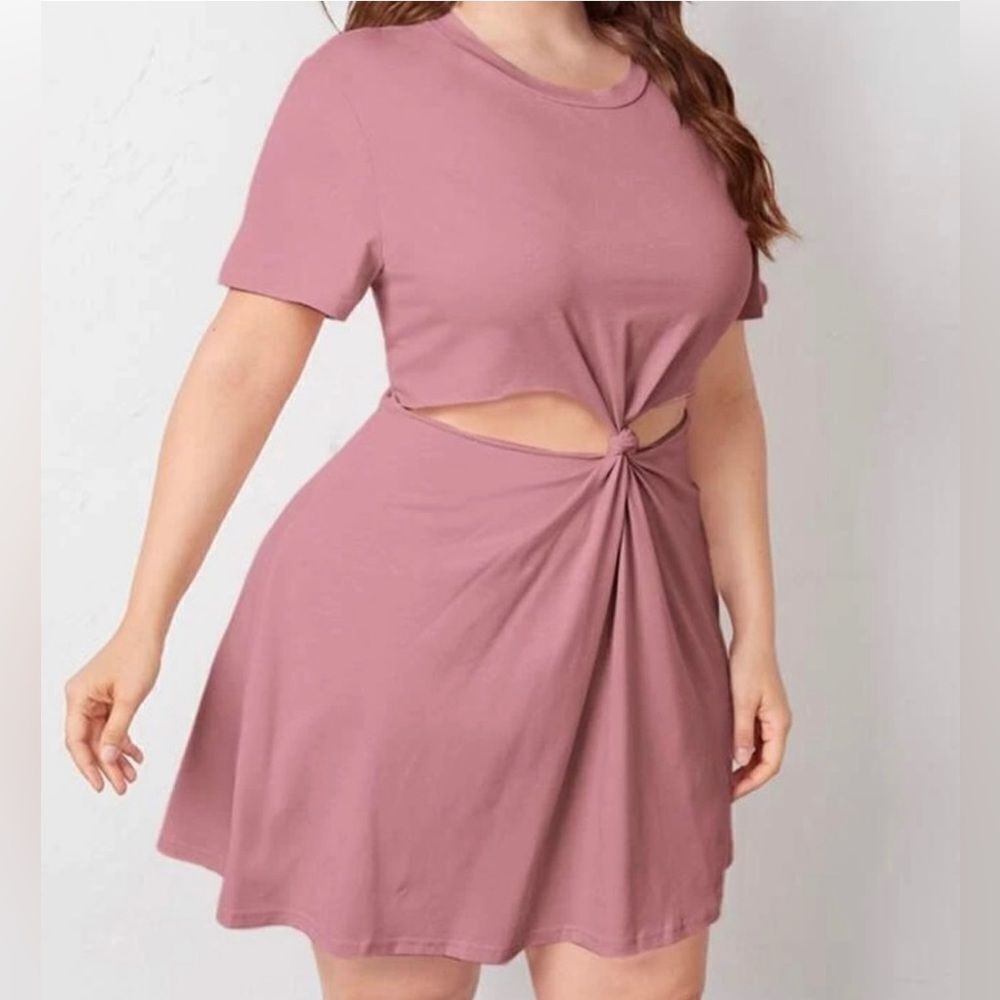 Shein Curve Women’s Pink Twist Cut-Out Front Cotton Blend Mini Dress Size: 2XL - Picture 2 of 9